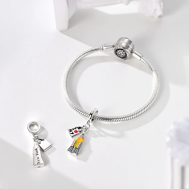 Mula 1 Pc 925 Silver Empire State Building in New York Fit Original Beads Bracelet Making for Woman Jewelry Dangle Charm DIY view 6