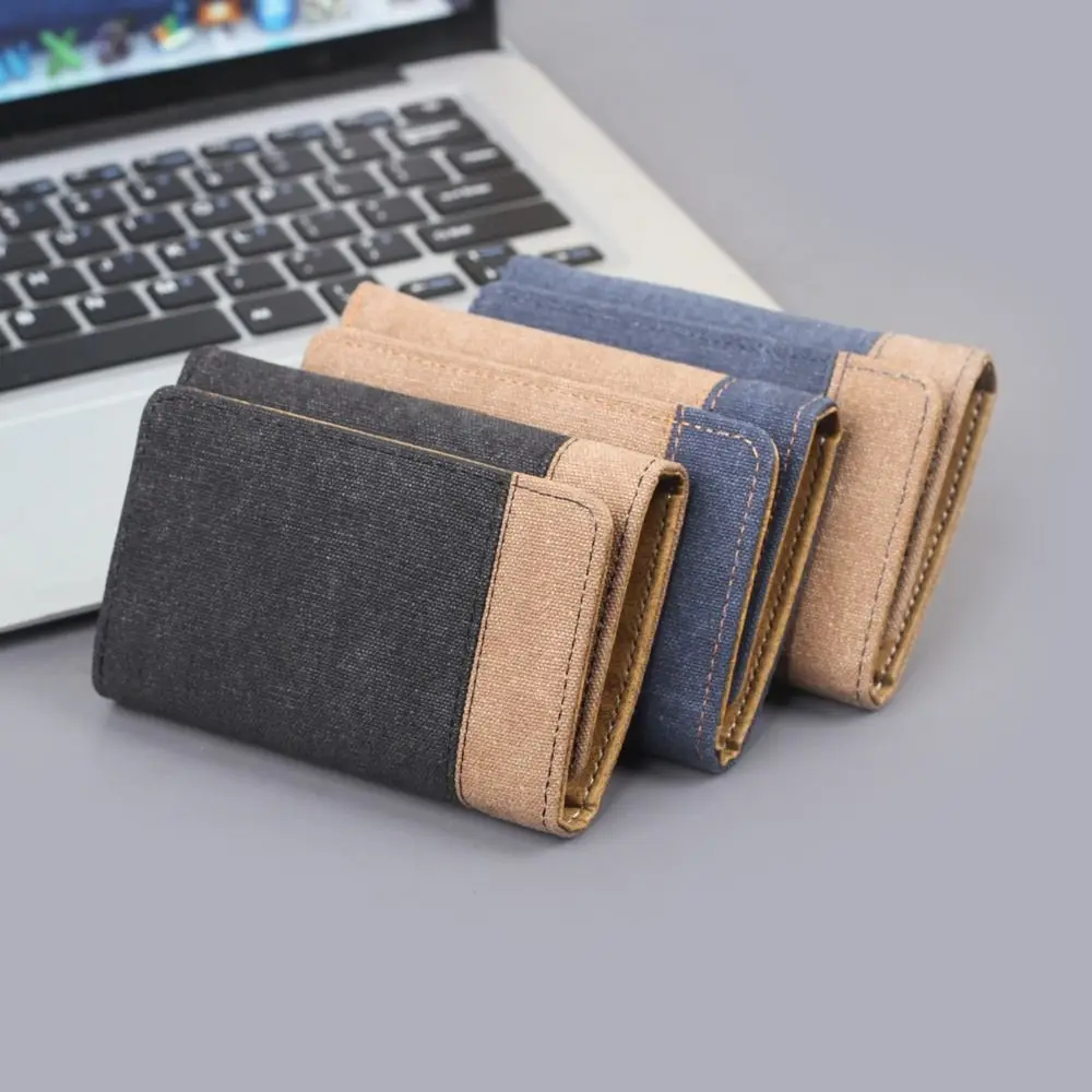 

New Denim Men's Wallet Three Fold Blue Black Khaki Money Bag Multi-slot Passport Cover Men Male