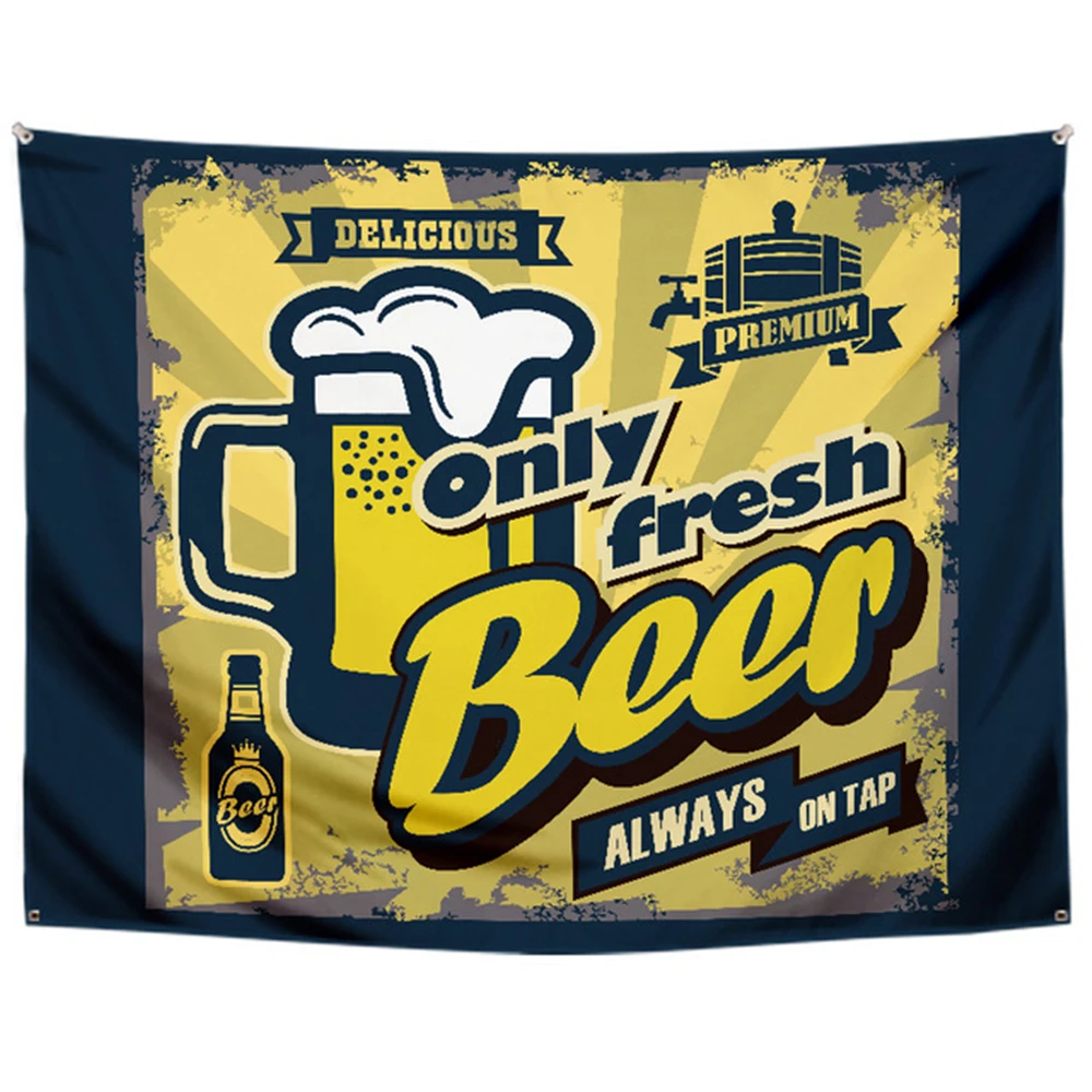 Only Fresh Beer ALWAYS ON TAP Banner Flag Wall Painting Vintage Bar Pub Club Man Cave Wall Decor Tapestry Black Party Art Poster