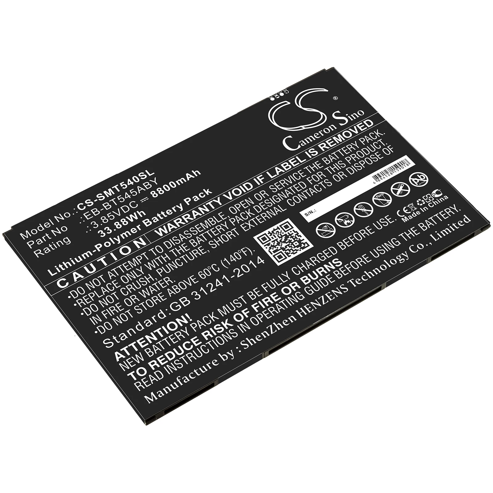 

Li-Polymer Tablet Battery for Samsung, 3.85V, 8800mAh, Compatible Models: SM-T540, SM-T545, Tab Active Pro, Tab Active Pro 10.1