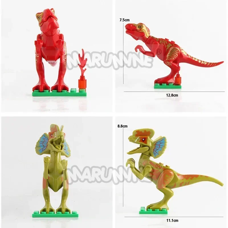 Marumine 6 pçs dinossauro estatuetas blocos brinquedos educativos tamanho grande zoológico animal peça de construção tijolos para crianças modelo aprendizagem