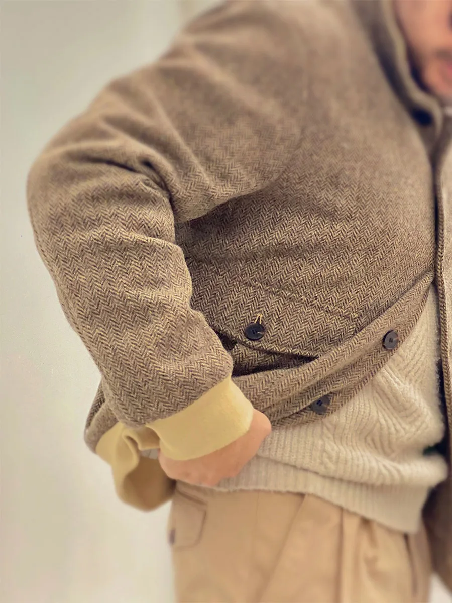 POT&CRAFTSMAN British Retro Pure Wool Herringbone Pattern Tweed A1 Flight Jacket Male Tide Slim Handsome Short Jacket Tide