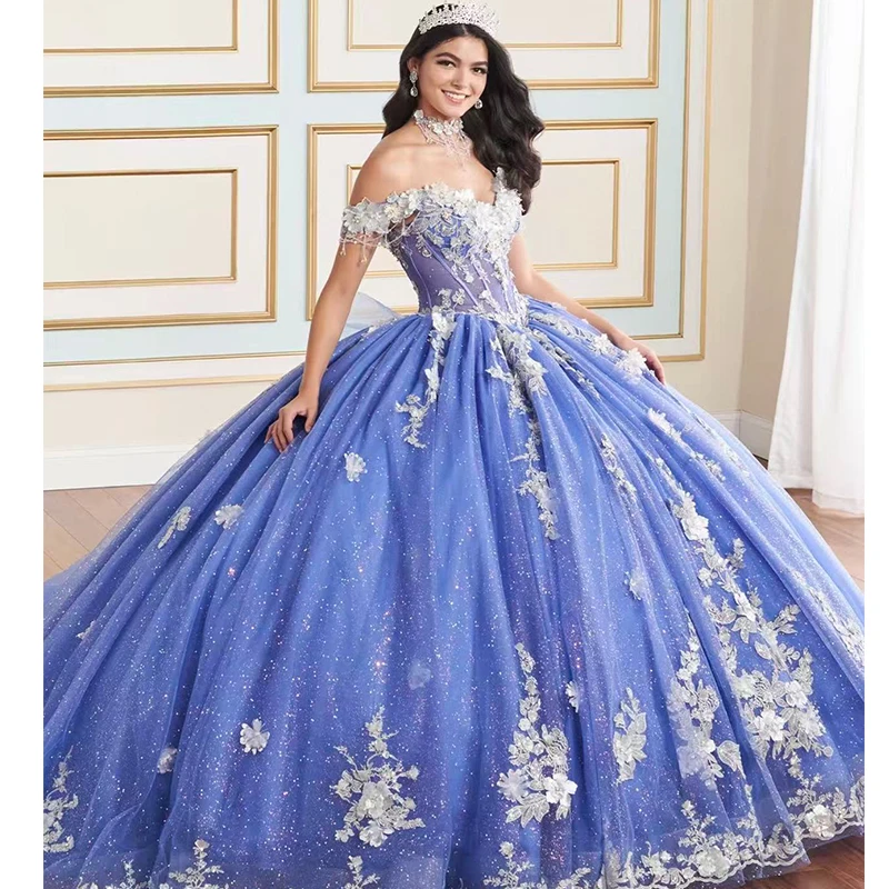 

Romantic Quinceneara Dress Organza With Embroidery 3dflower Princess Ballgown Heart V-Neck Sleeveless Customized Vestido De Noch