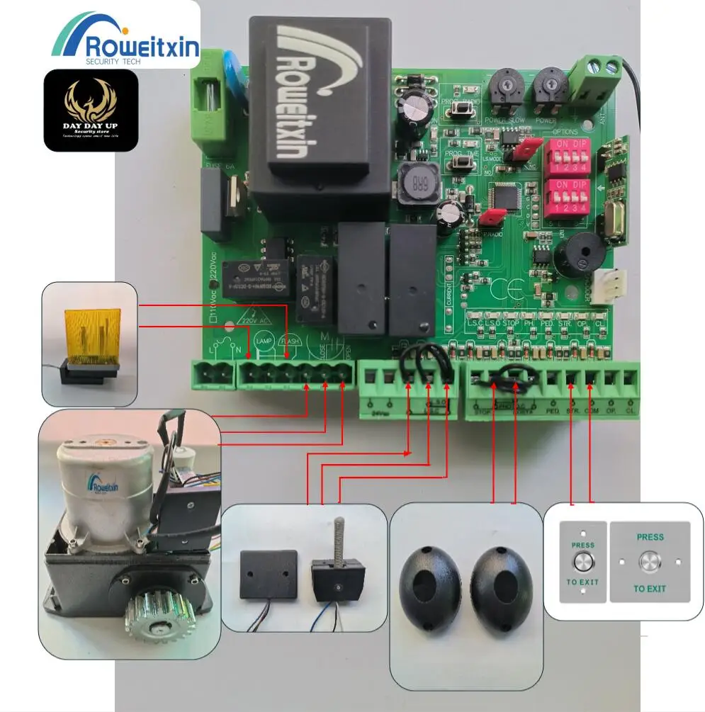 Gate motor controller circuit board  universal electronic card for sliding gate opener 220v AC model 433.92Mhz