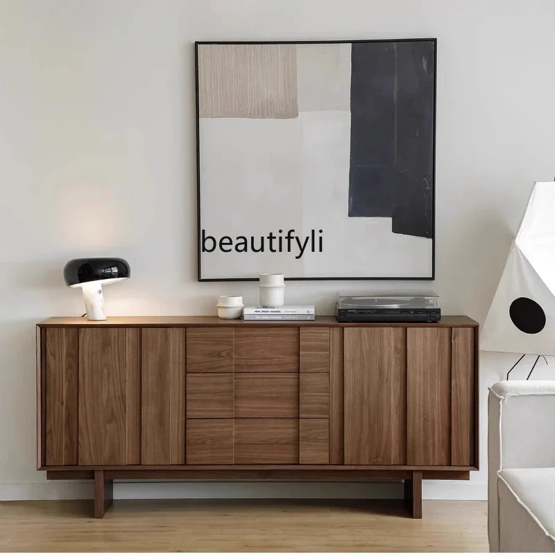 

zqqAll solid wood dining side cabinet walnut living room tea storage modern high side cabinet