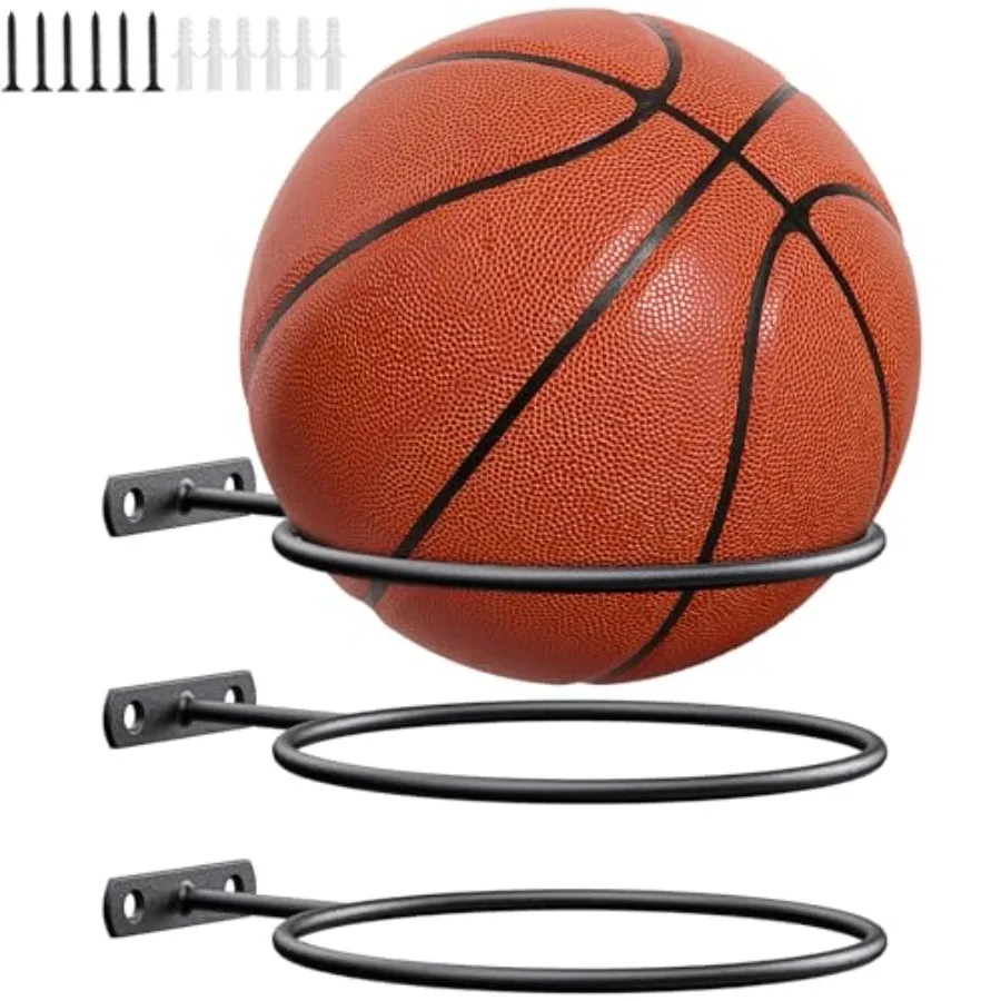 Suporte de basquete com 3 pacotes de armazenamento de bolas