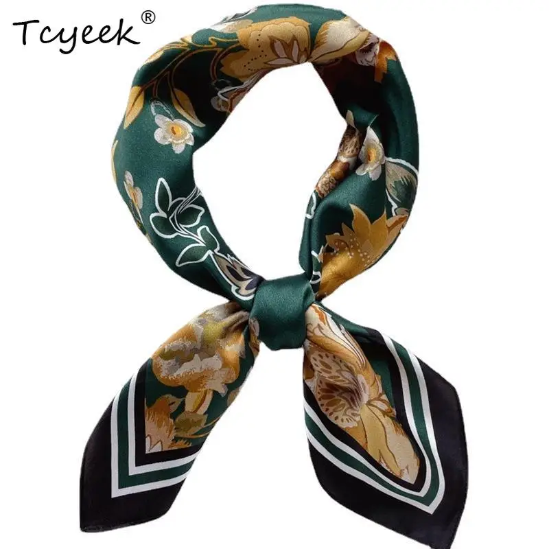 

Tcyeek, 100%Real Slik Elegant Kerchief, 68cm Flower Printed, Mom Gift French Retro Chic Scarf, 2024 Summer Autumn A465129QC