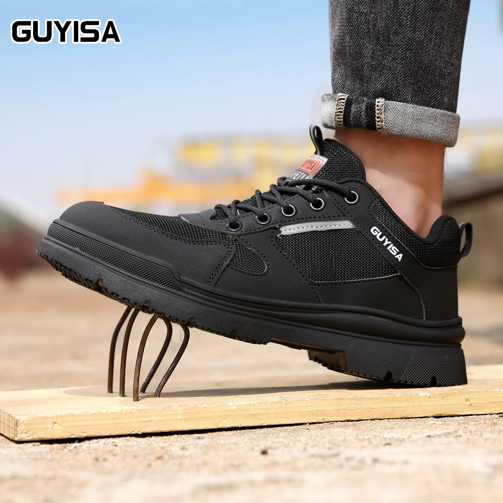 GUYISA scarpe antinfortunistiche professionali resistenti all\'usura della punta in acciaio da uomo in gomma perforata resistente