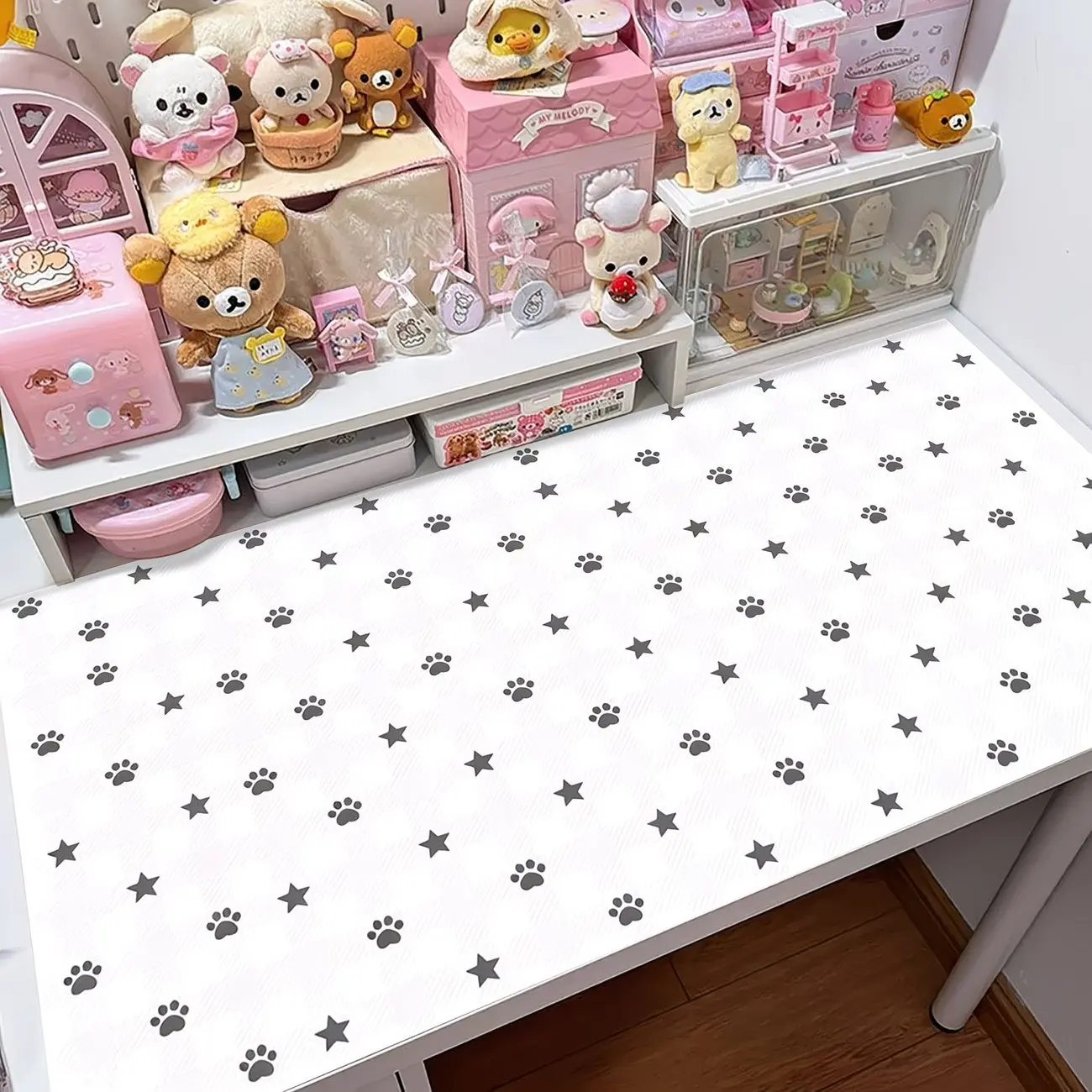 Fashion Cartoon Pink Paw Print Girl Kawaii Leather PU Desk Pad Protector Mouse Pad Office Waterproof Non-Slip Desk Blotter Pad