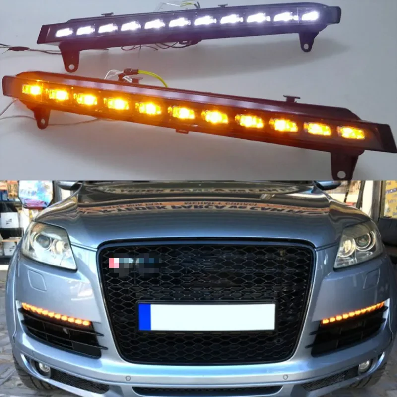 

2Pcs For Audi Q7 2006 2007 2008 2009 LED DRL Daytime Running Lights Daylight Fog Light with Yellow Turn Signal