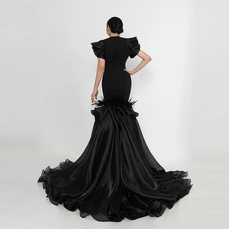 Baisha Original Evening Dress New Fashion V Neck Black Mermaid Bespoke Prom Dresses With Train Ceremony Formal Occasions W23#