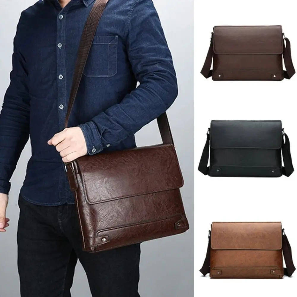 New Retro Men Business Briefcase PU Leather Waterproof Laptop Shoulder Bag Messenger Crossbody Bag Side Designer Computer Bag