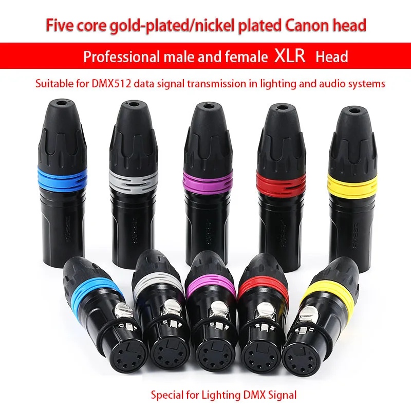 DMX512 5 pin XLR Male / Female Microphone Audio Speakers Signal Control Wire Plug Connectors 5 pin XLR Male / Female Microphone