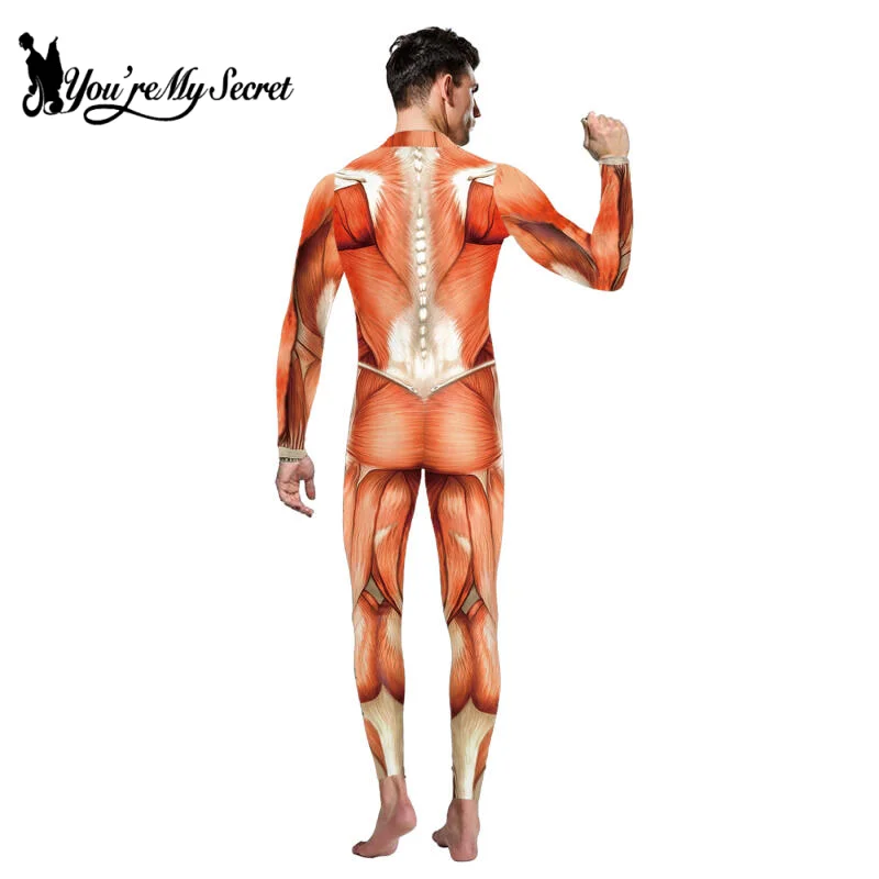 Halloween Costume For Adult Muscle Printed Cosplay Bodysuits Carnival Party Funny Zentai Fancy Dress Performance Clothing