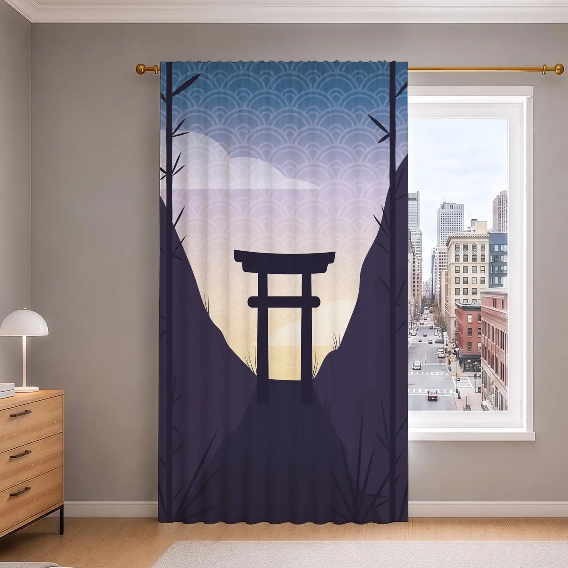 Japanese Torii Gate Sunrise Window Curtain Panel for Living Room Home Decor Aesthetic Style
