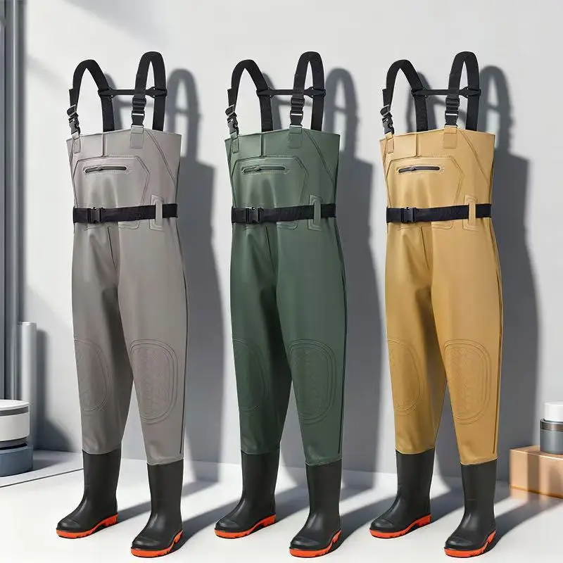 Launching pants, thickened one-piece half-length rain boots, all-in-one foot fork pants, half-body new warm and frost-proof