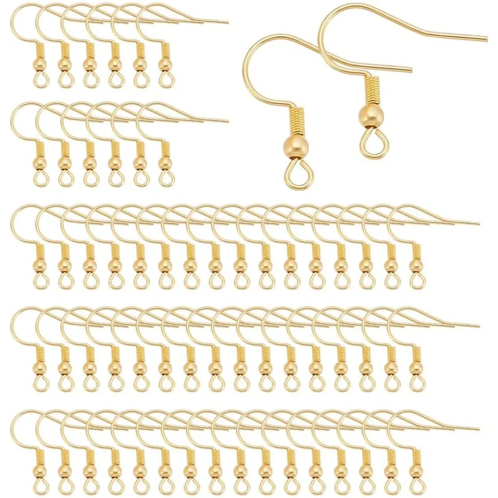 

150 шт., настоящие позолоченные крючки для сережек 18 карат, проволока для ушей из нержавеющей стали с петлями, крючки для ушных проводов, рыболовные крючки, французский комплект для изготовления ушей