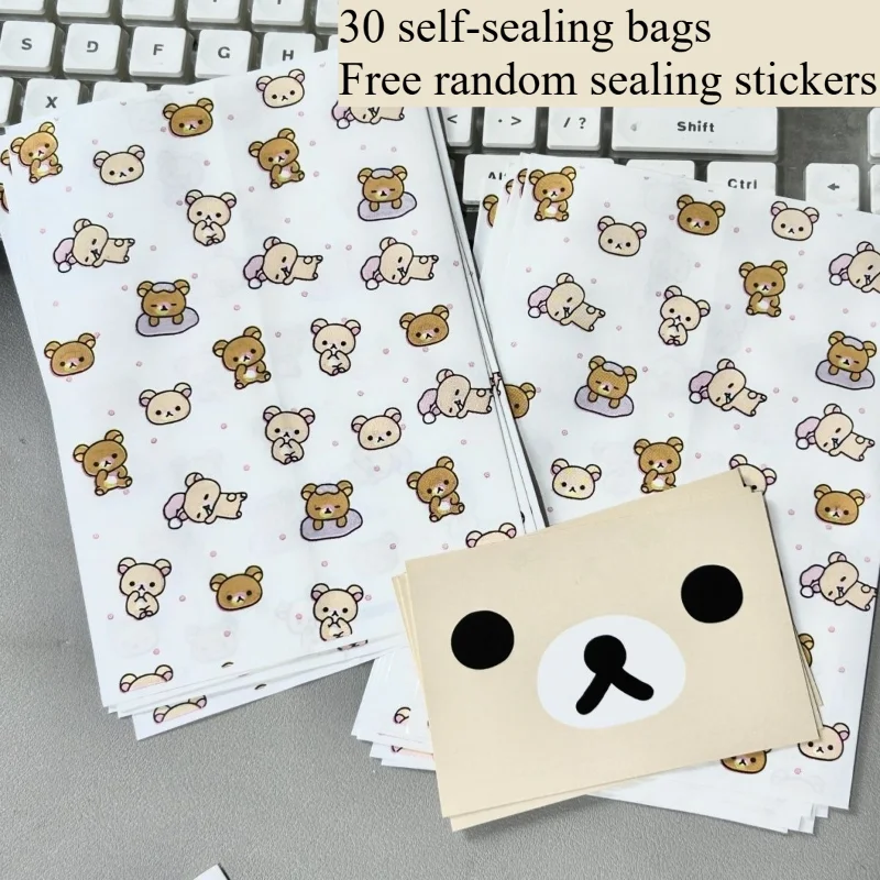30 sacs cadeaux en papier kraft Rilakkuma, style tendance, de grande valeur, avec motifs de dessins animés mignons, autocollants de scellage inclus.