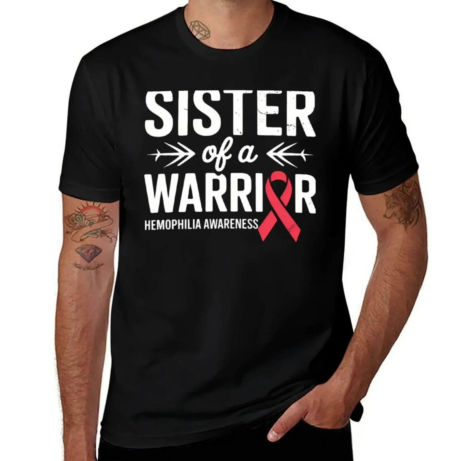 Hermana de un guerrero, camiseta de concientización sobre la hemofáxia con cinta roja, camisas de moda, ropa gráfica lisa para hombres