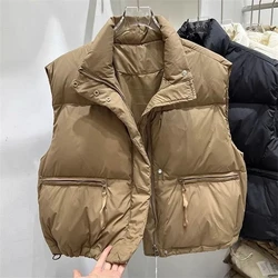 2024 New Autumn Winter Down Vest Jackets for Women Ultra Light Stand Collar Sleeveles Cotton Coat Parka Ladies Warm Waistcoat