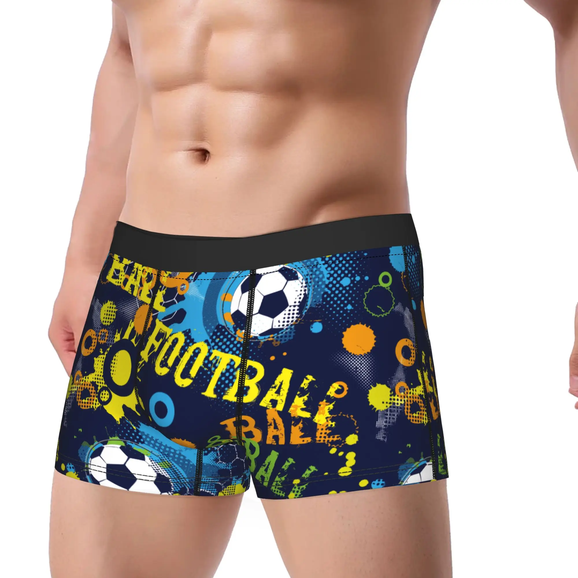 Men's Cartoon Soccer Ball Football Long Underwear  Sexy Boxer Briefs Shorts Panties Male Polyester Underpants Plus Size
