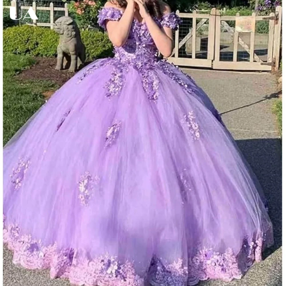

ULBYANRY Customized A-line Tulle Off-the-shouder Sweet 15 Dress Sparkly Appliqued Quinceanera Dress Elegant Strapless Ball Gown