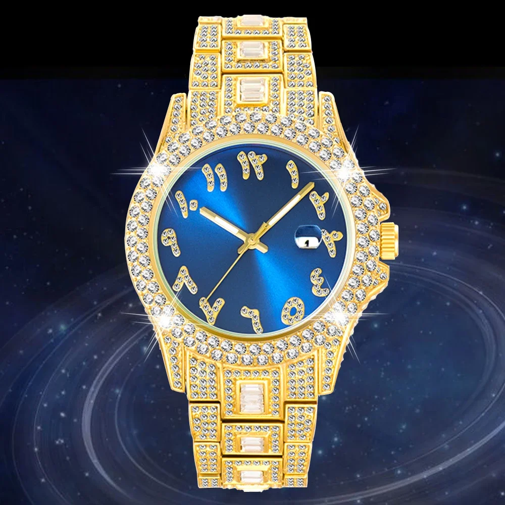 

Dropshipping Big Diamond Iced Out Mens Watches Top Luxury Brand 18K Gold Watch Men Hip Hop Fashion Quartz Wristwatch Man Relogio