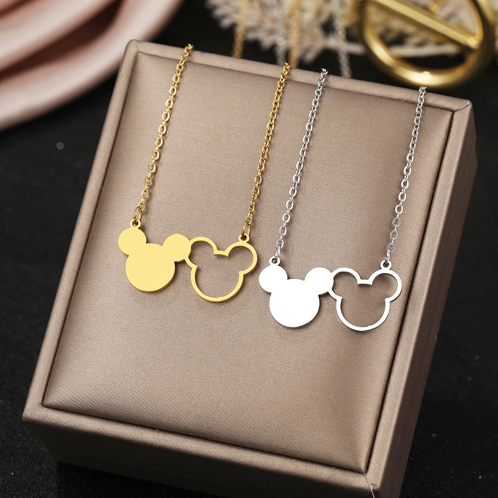 Stainless Steel Necklaces Anime Cartoon Two Mouse Pendants Fashion Choker Child\'s Chains Necklace For Women Jewelry Party Gifts