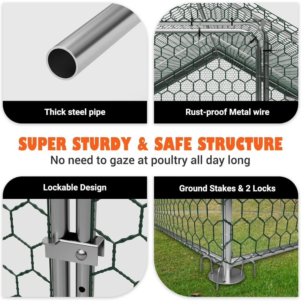 Kandang Ayam Logam Portabel - Kandang Luar Ruangan untuk Ayam Besar dengan Area Bermain yang Dapat Diakses