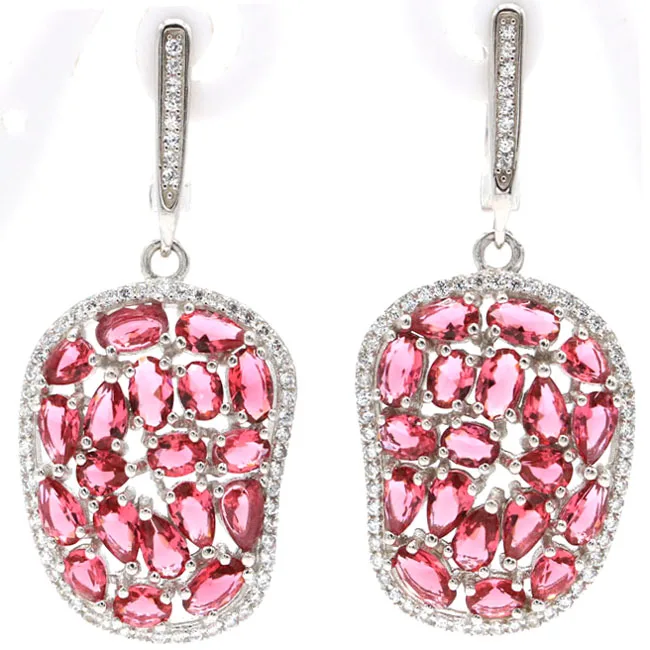 41x19mm Classic 8.3g Multi Color Rhodolite Garnet Citrine Kunzite Real Red Ruby Wedding Real 925 Solid Sterling Silver Earrings