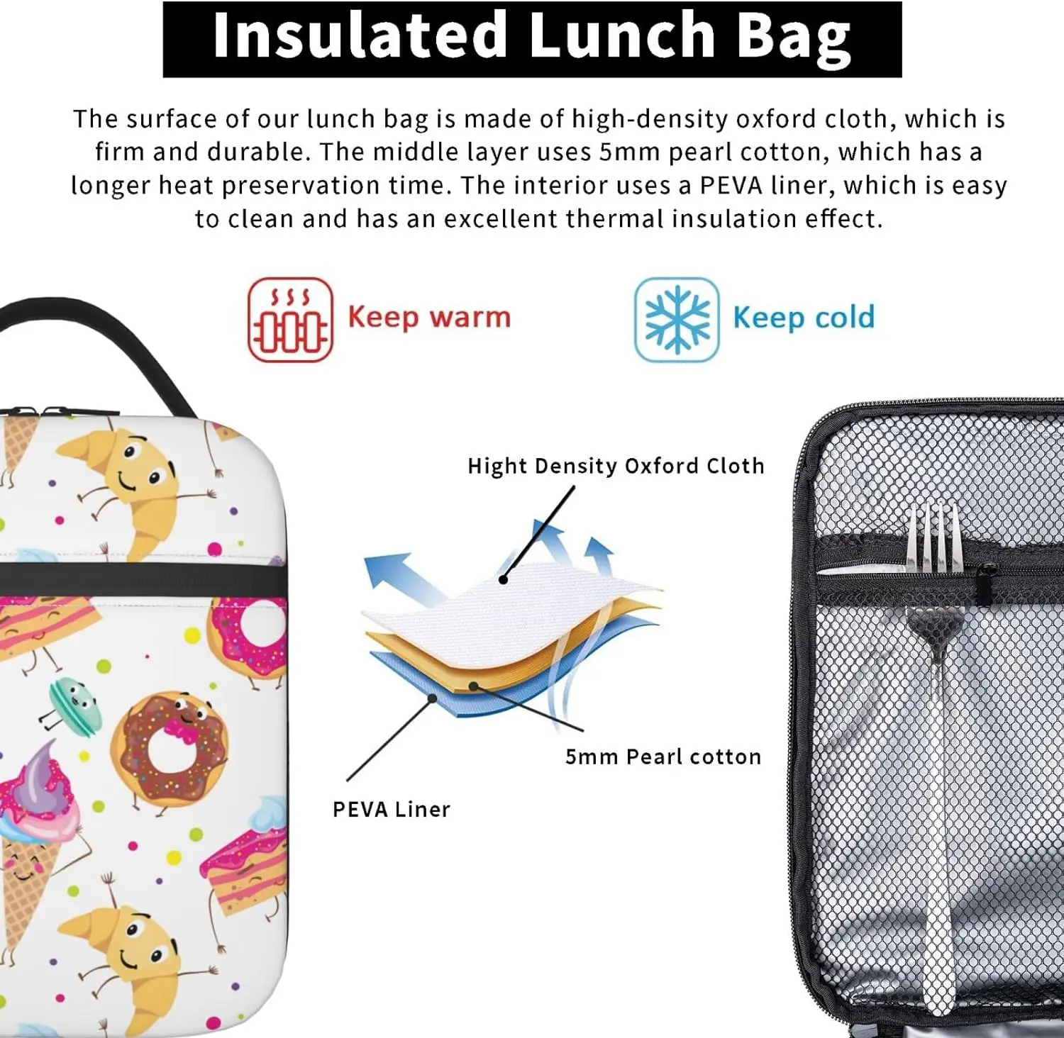 Donuts Lunch Box Insulated Lunch Bag Reusable Portable Totes Thermal Lunchbox for Men Women Office Picnic Camping