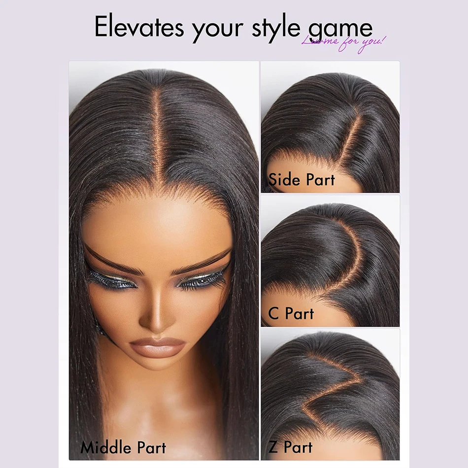 Wig Rambut Asli Silky Straight 34 inci Tanpa Lem, Wig Rambut Asli Lace Front Transparan 4x4 5x5, Rambut Remy Brasil