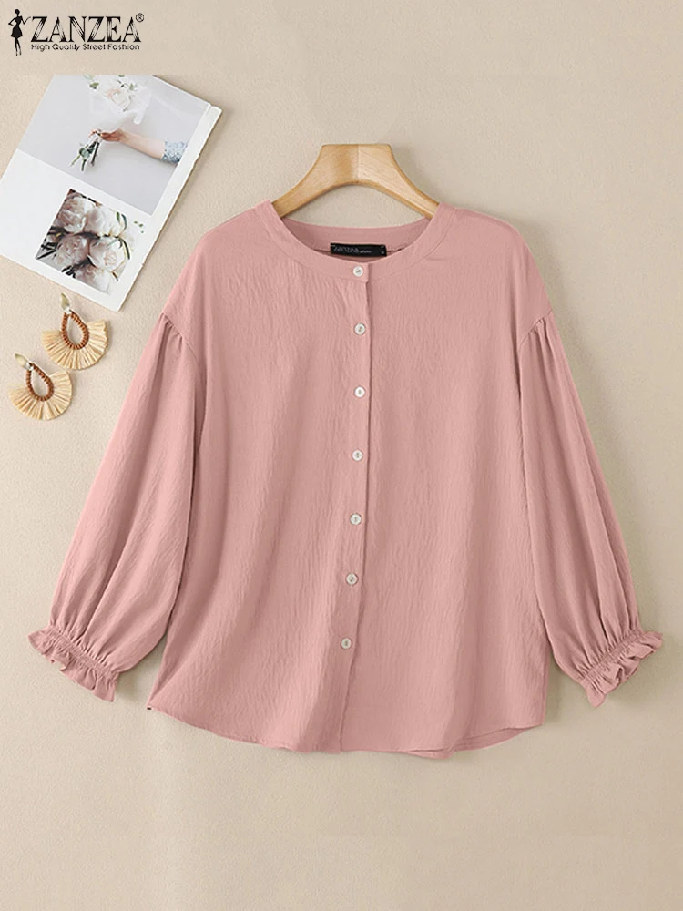 بلوزة نسائية غير رسمية بأكمام طويلة من ZANZEA قمصان ربيعية أنيقة بأزرار صلبة قميص كبير الحجم للسيدات بلوزات عمل OL