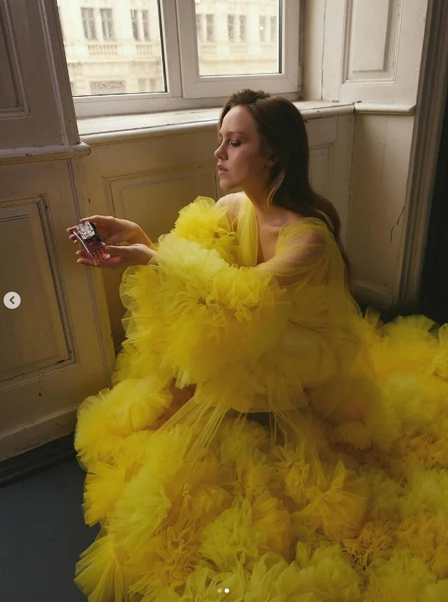 Yellow Sheer Robe Dresses Tulle Rufled Lush Prom Gowns Long Sleeves Women Dress vestidos Layered Party Dress Tiered