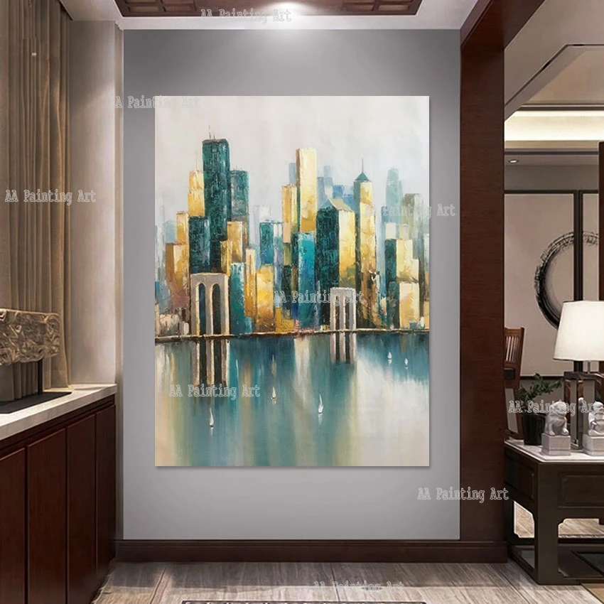 Abstract Large City Buildings Canvas Poster Unframed Large Architectural Scenery Oil Painting Pure Handmade Art For Home Wall