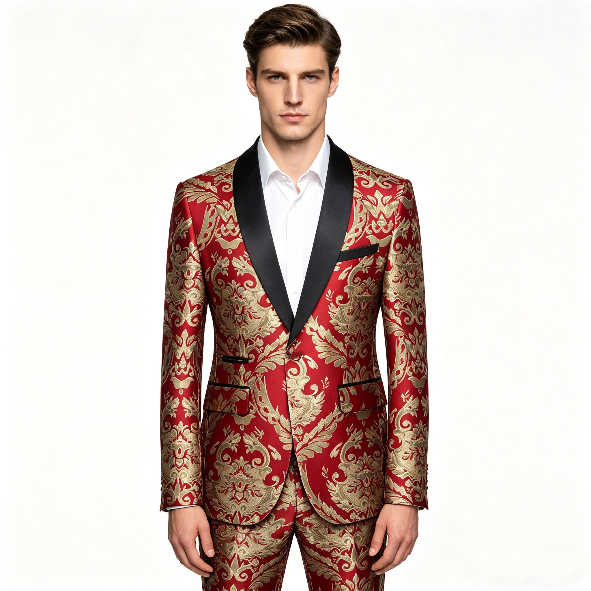 

Slim Fit Floral Jacquard Men's Tuxedo Blazer with Exquisite Bow Tie, Perfect for Wedding & Prom