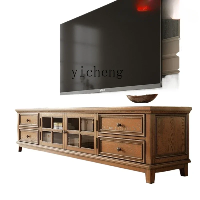 

American country solid wood coffee table TV cabinet combination set living room small apartment