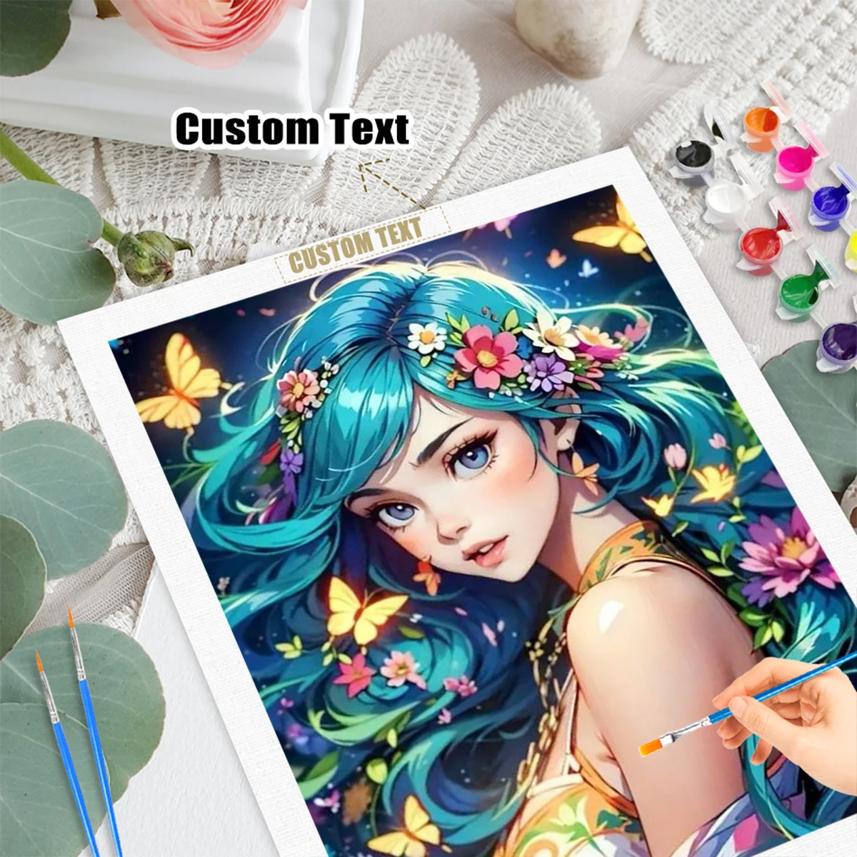 Unique Art Craft - RUOPOTY 数字で描く絵画 大人向けクラフト 緑髪の少女 数字で描く絵画 風景画