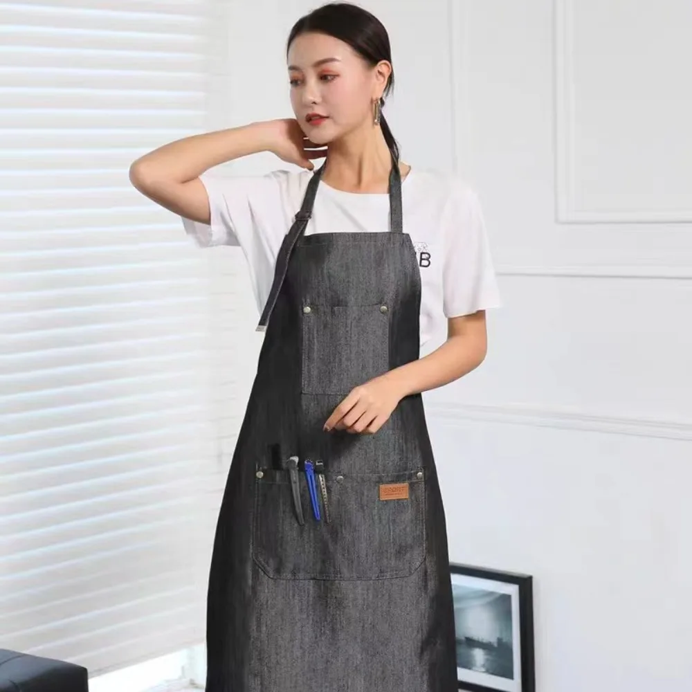 Accessories Lightweight Denim Jean Black Antifouling Tool Apron with Pockets Wear-resistant Washable