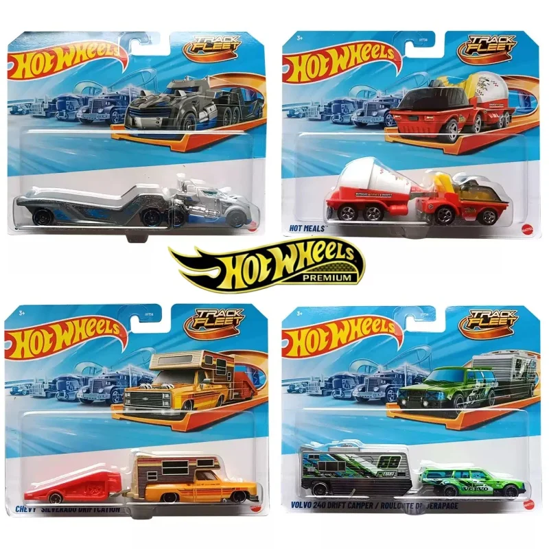Hot Wheels Coche de Aleación Fundida a Presión Volvo 240 Drift Camper Transport Trailer Track Fleet HYT56 Modelo de Simulación Juguete para Coleccionistas