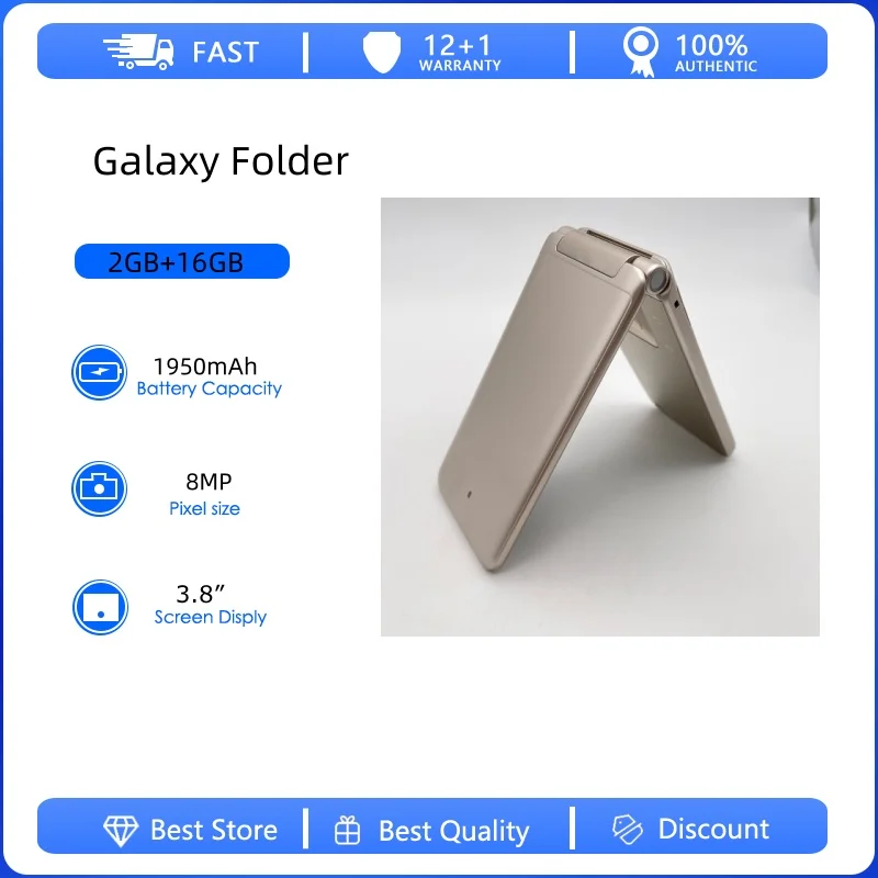 Teléfono móvil Galaxy Folder G1600 (2016) original reacondicionado, desbloqueado, 4G, doble SIM, 3,8 pulgadas, 8MP, 1950mAh