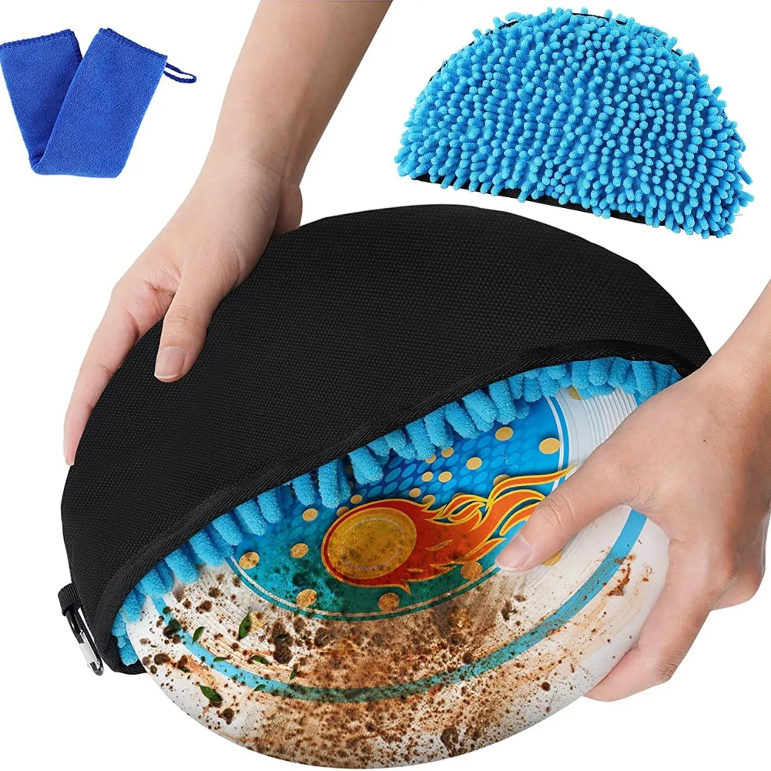 

Flying Disc Cleaning Tool with Microfiber Cloth and Clip Flying Disc Golf Towel Accessories Golf Cleaning Bag for Drying Discs