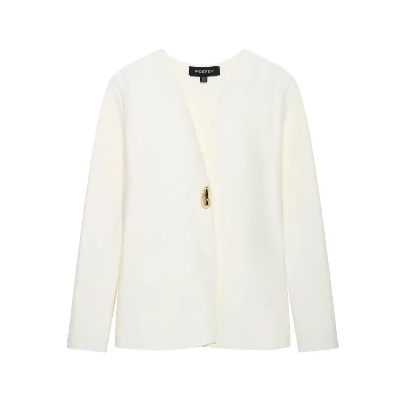 Lente 2025, dames gebreid lang Sve V-Ne Jaet Veelzijdig Quali Simplici Nieuwe collectie Woon-werk Sle Normale lengte