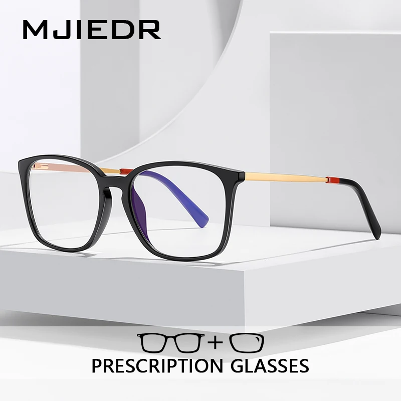 

MJIEDR Fashion Square Prescription Glasses Spring Leg Myopia Eyewear Ultralight TR90 Optical Eyeglasses for Women Men
