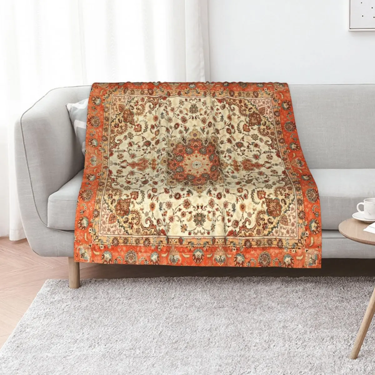 Orange Traditional Oriental Moroccan Artwork Carpet Style. Throw Blanket Baby decorative Giant Sofa Sofas Blankets