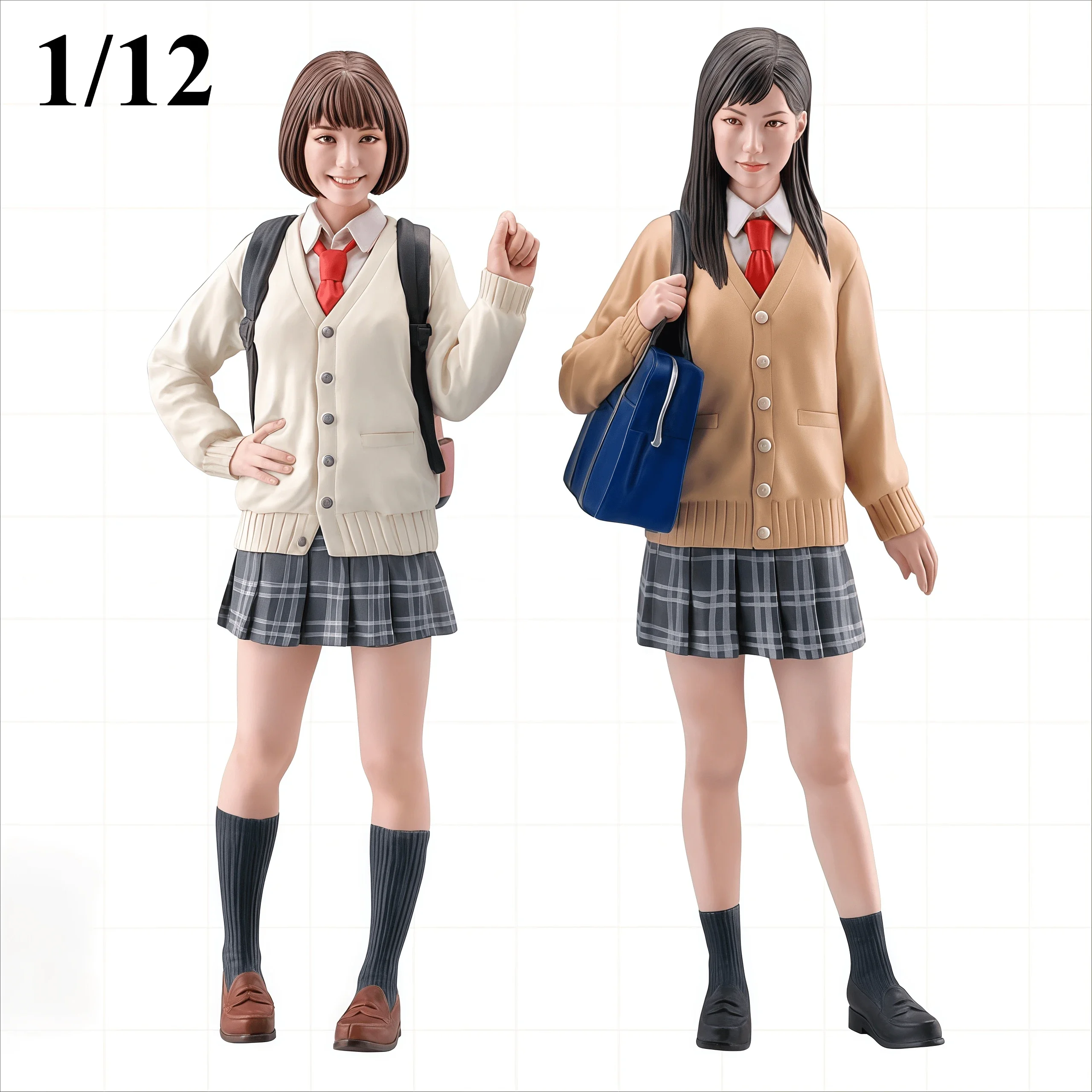 1/12 2Pcs School Girls Unpainted Resin Model Kit Unassembled DIY Miniature Figurine Set