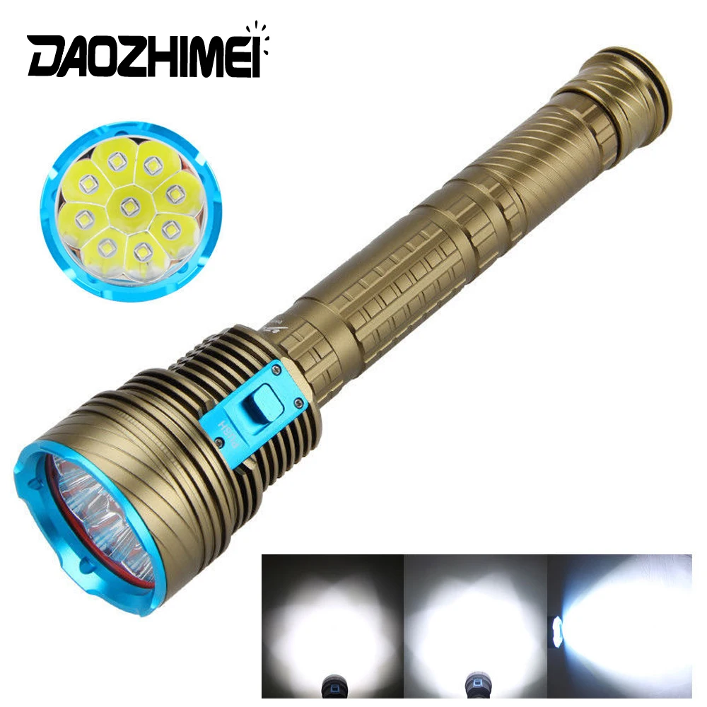 

9 LED L2 White / Yellow Light 3-Modes Diving Flashlight Scuba headlight Underwater Waterproof 26650 hunting Tactics Dive Torch