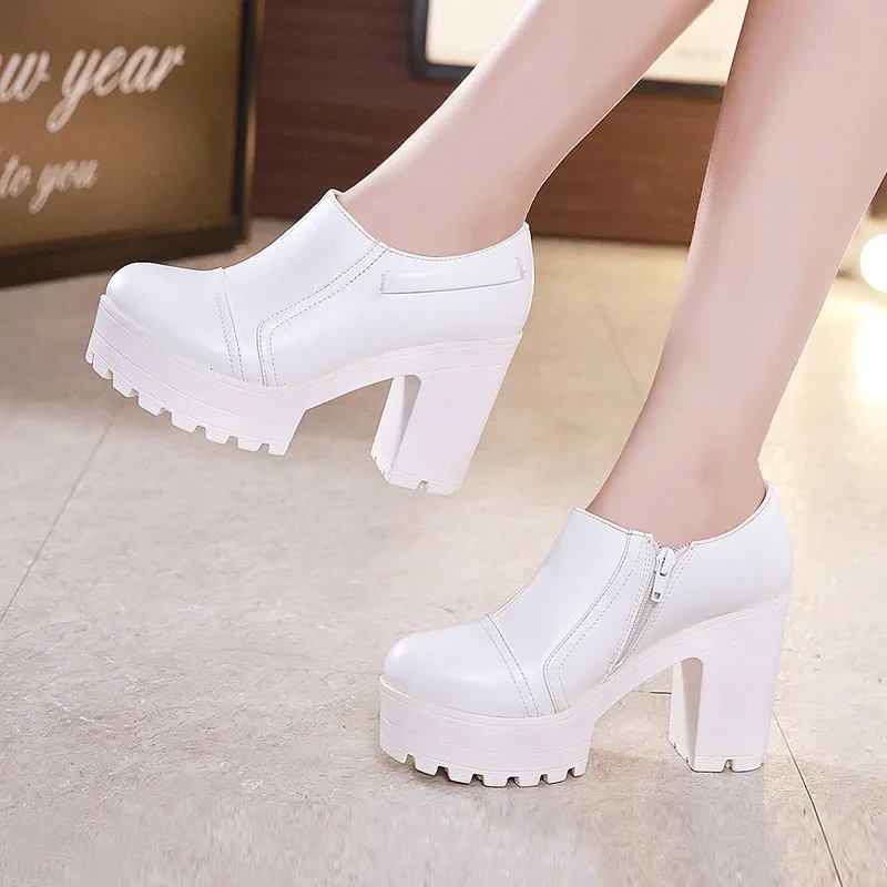 Plus Size 32-43 Block Heels Deep Pumps Women Platform Shoes 2021 Spring Fall Plush High Heels Shoes Elegant Office Model Shoe