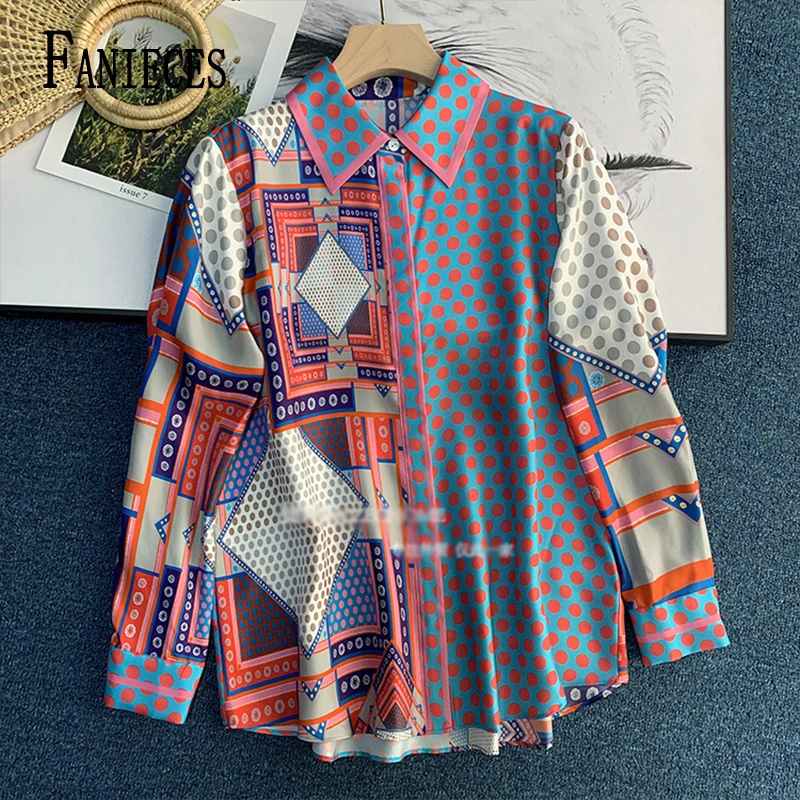 FANIECES S-3XL Camisas E Blusas Elegant Blue Red Blouse Shirt Women Long Sleeve Button Fashion Blouse Spring Tops And Blouses