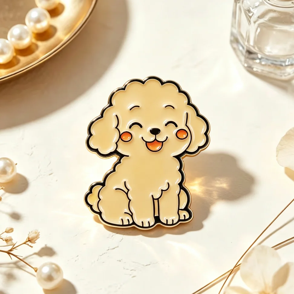 Cute Smiling Poodle Puppy Enamel Lapel Pin Kawaii Curly Hair Teddy Dog Cartoon Metal Badge Pet Lover Backpack Jewelry Gift